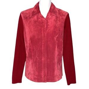 Red Suede Leather Wool Jacket Womens M Knit Sleeve Boho Western Academia Shacket